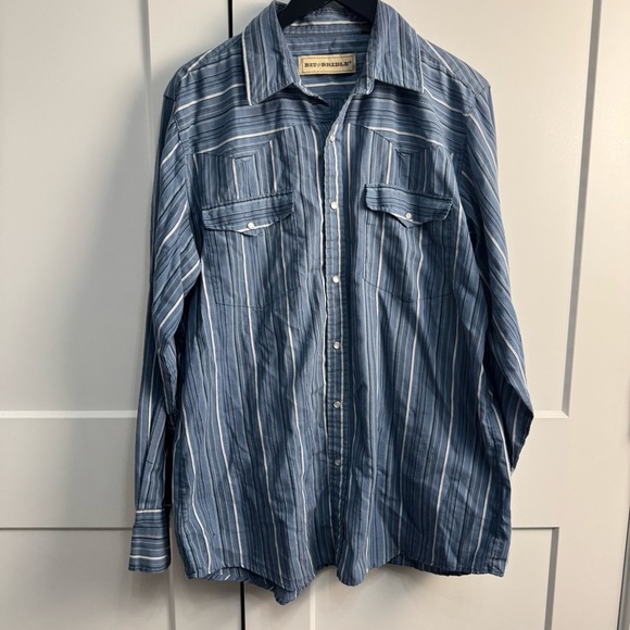 Bit & Bridle Other - Bit & Bridle Blue Striped Long Sleeve Western Pearl Snap Button Down Shirt Large